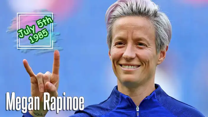 Megan Rapinoe celebrating on the soccer field after helping the United States win an international championship.
