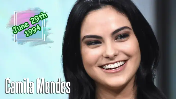 Camila Mendes, actress best known for playing Veronica Lodge on Riverdale, in a stylish portrait celebrating her career.