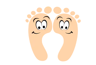 Cartoon feet with smiling faces on a transparent background