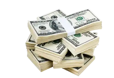 A Stack of Banded American One Hundred Dollar Bills on a transparent background