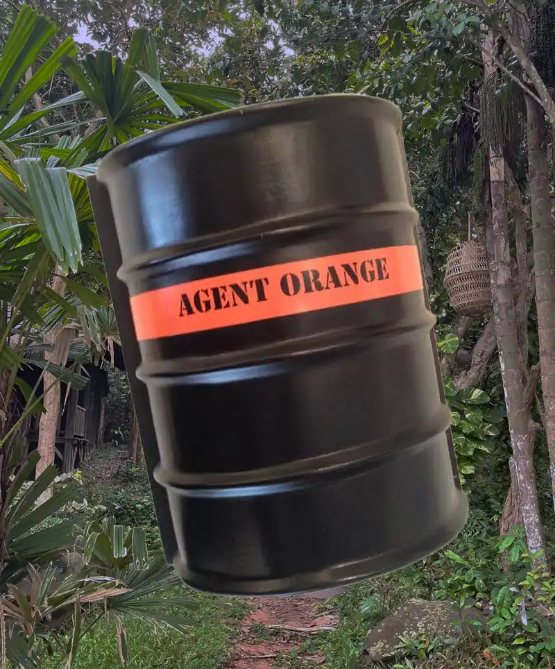 A barrel of Agent Orange on a scene from the Jungles of Vietnam