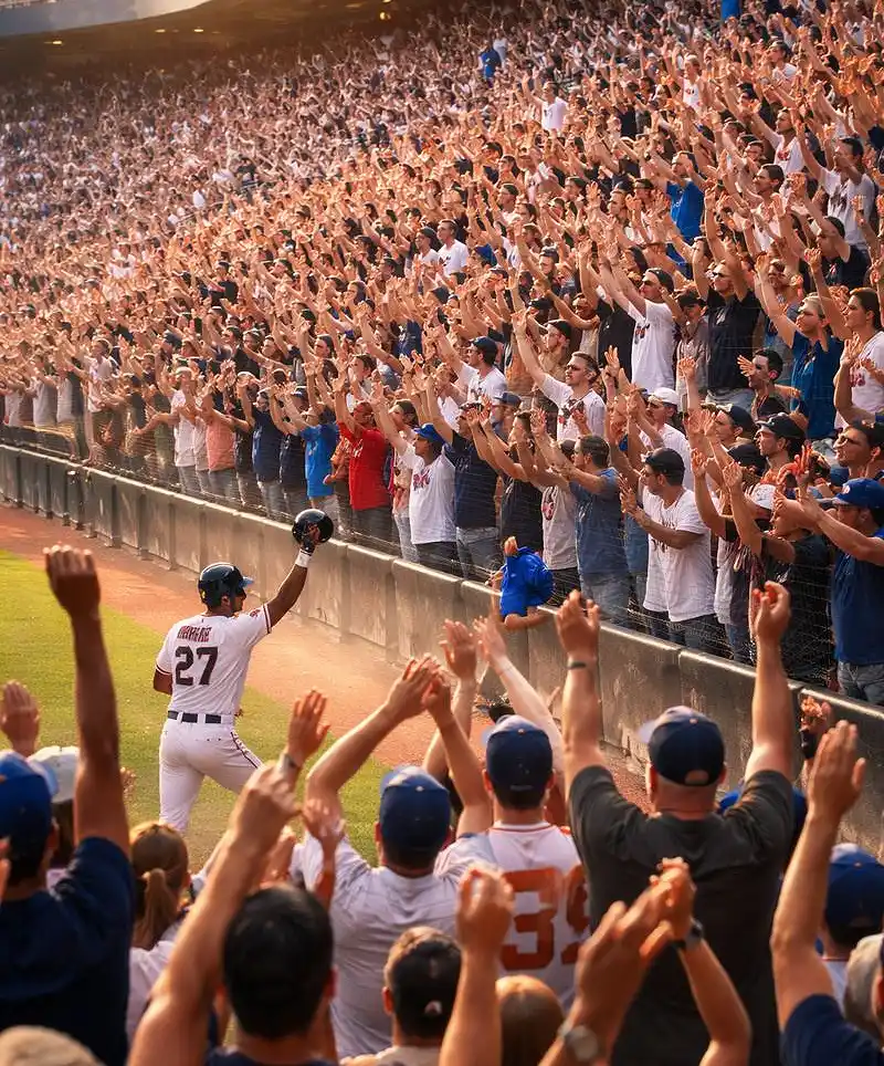 The Fans, excited by a play on the field, can't contain themselves.