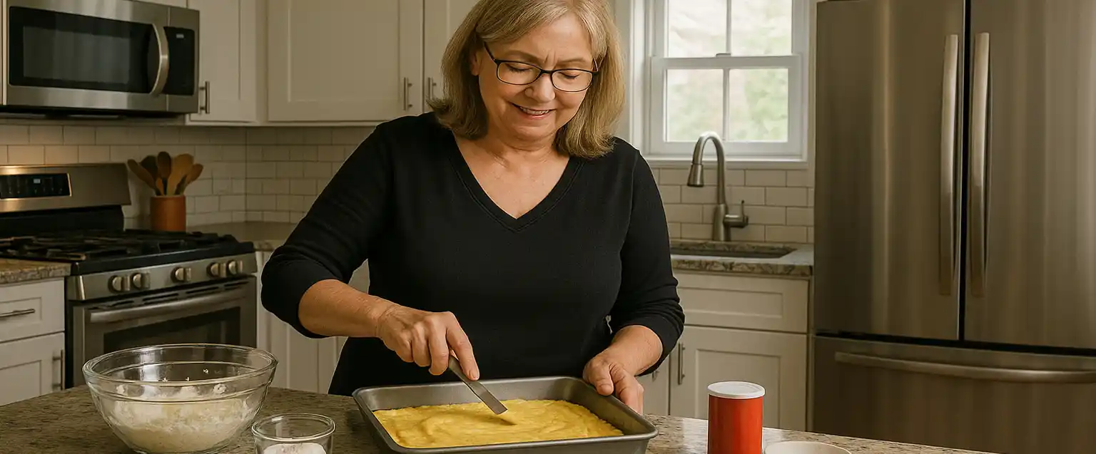 The best way to celebrate National Gooey Butter Cake - Bake one. Mother is making a Gooey Butter Cake to celebrate National Gooey Butter Cake Day