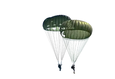 Two military parachutes on a transparent background