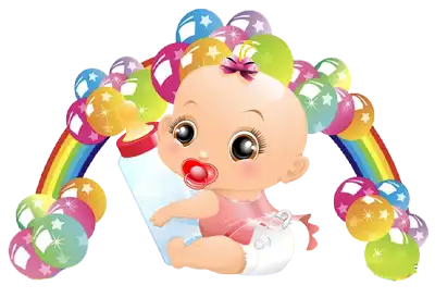 Balloons and a Rainbow over a Baby