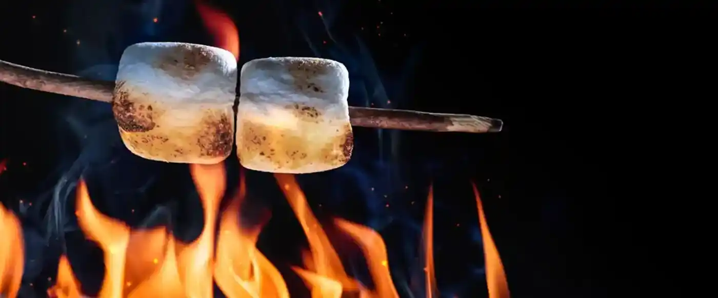 Marshmallows toast beautifully over an open fire. Marshmallows being kissed by the flame.