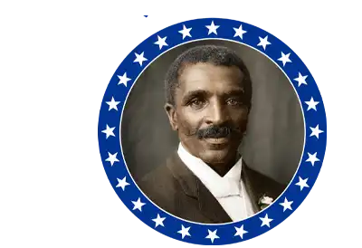 George Washington surrounded by a ring of white stars on a blue background all on a transparent background
