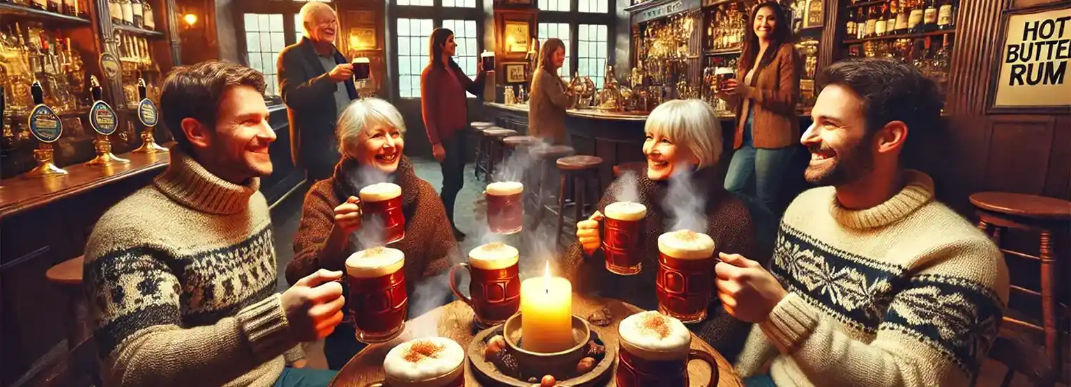 Friends enjoying Hot Buttered Rum together in a Bar