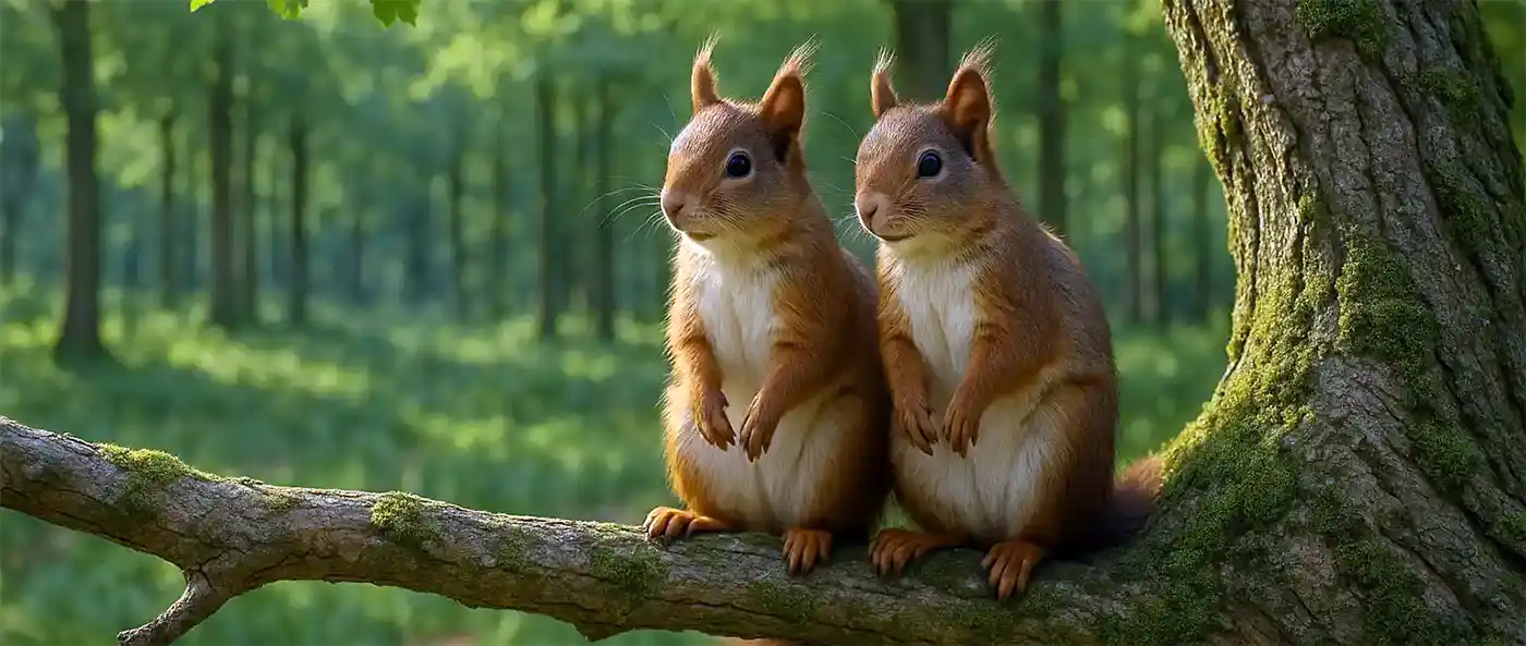 Two Squirrels on a branch.