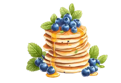 Blueberries and Blueberry Pancakes on a transparent background