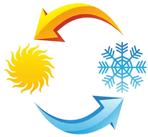Arrows demonstrate hot to cold Air Conditioning on a transparent background