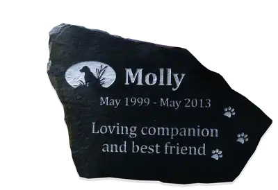 A Tomb Marker for Molly, a loving companion.  Image is on a transparent background