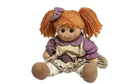 World Doll Day A traditional rag doll with yarn hair, fabric clothing, and a smiling face sits on display as a symbol of childhood play and doll collecting.