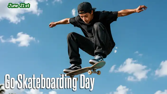 Young skateboarder soars above a staircase during an impressive aerial trick at an outdoor skatepark. The dramatic jump, bright sunshine, and urban skate environment capture the energy and freedom celebrated on Go Skateboarding Day.