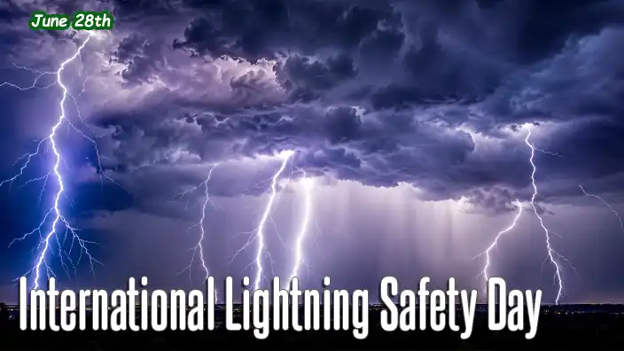 Multiple cloud-to-ground lightning bolts illuminate a powerful nighttime thunderstorm, with towering storm clouds stretching across the horizon above a distant landscape.