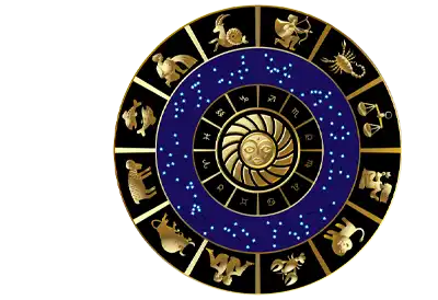 The Zodiac Wheel, black and gold, on a transparent background