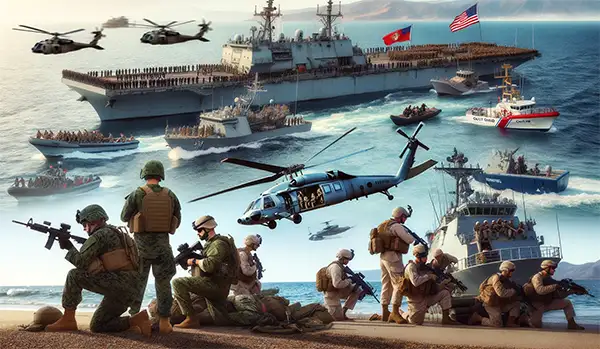 The Armed Forces of America.  Army, Navy, Marines, Air Force, and the Coast Guard.