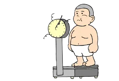 Cartoon Obese Man on a Broken Scale on a transparent background