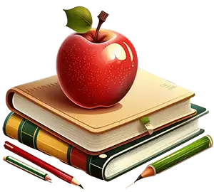 Cartoon Books with an Apple for the Teacher