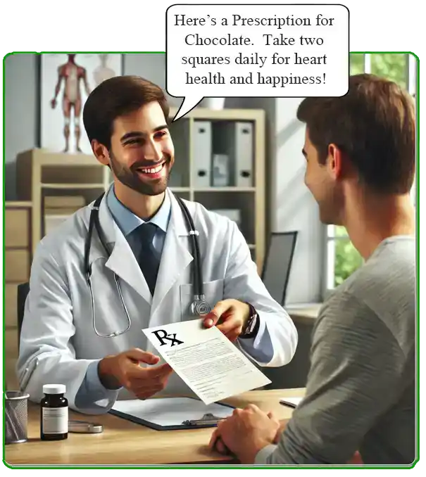 Chocolate can have a medicinal property. A Doctor prescribing Chocolate as a remedy.
