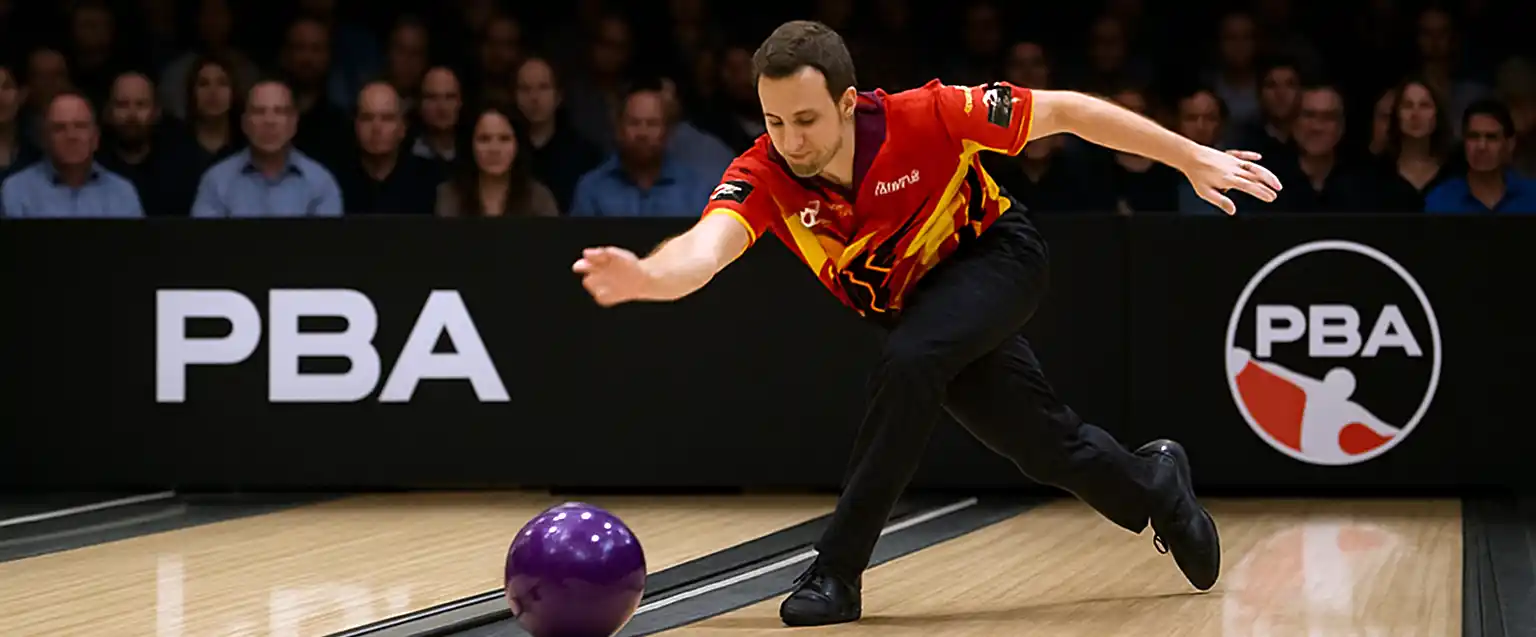 A Bowler heading for a strike while celebrating the US Bowling League Day