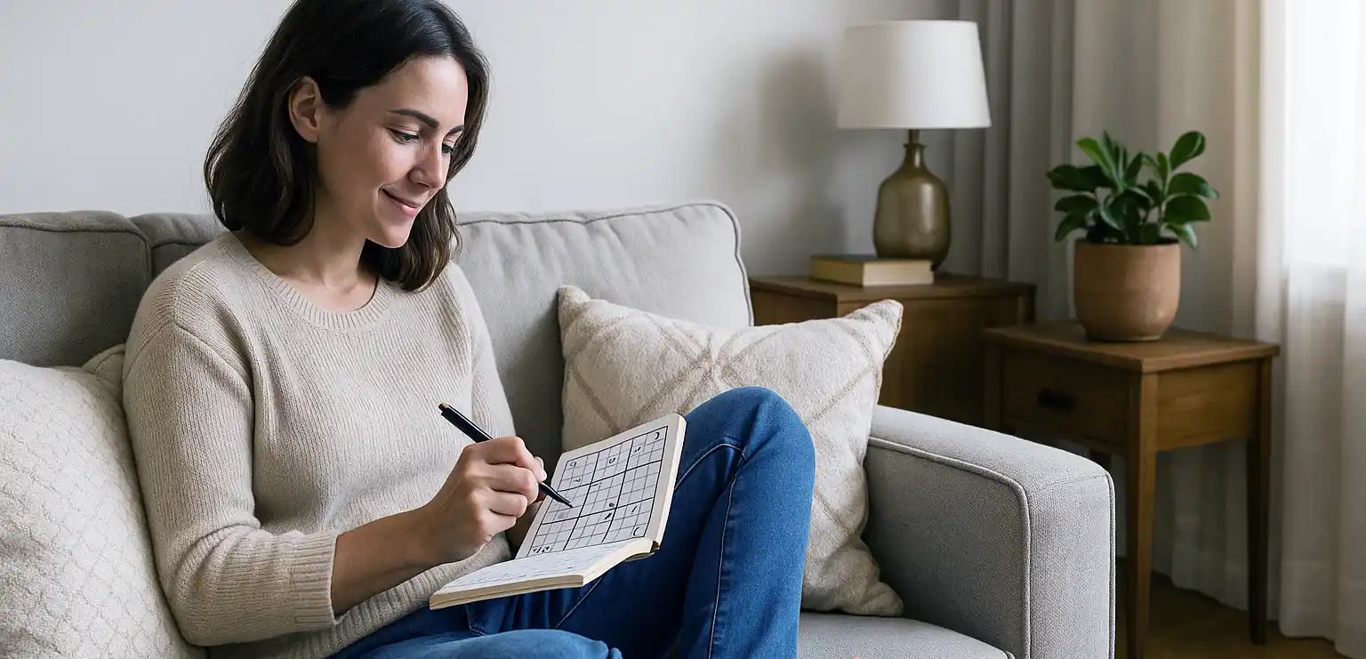 Sudoku is best celebrated by playing A lady relaxes and celebrates International Sudoku Day.