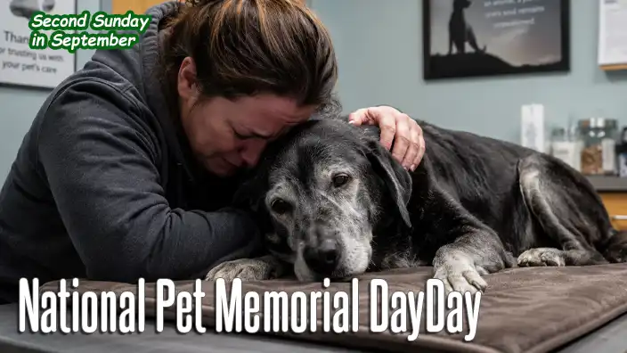 A heartbroken pet owner embraces an elderly dog on an examination table at a veterinary clinic, sharing a quiet and emotional farewell in a compassionate setting.