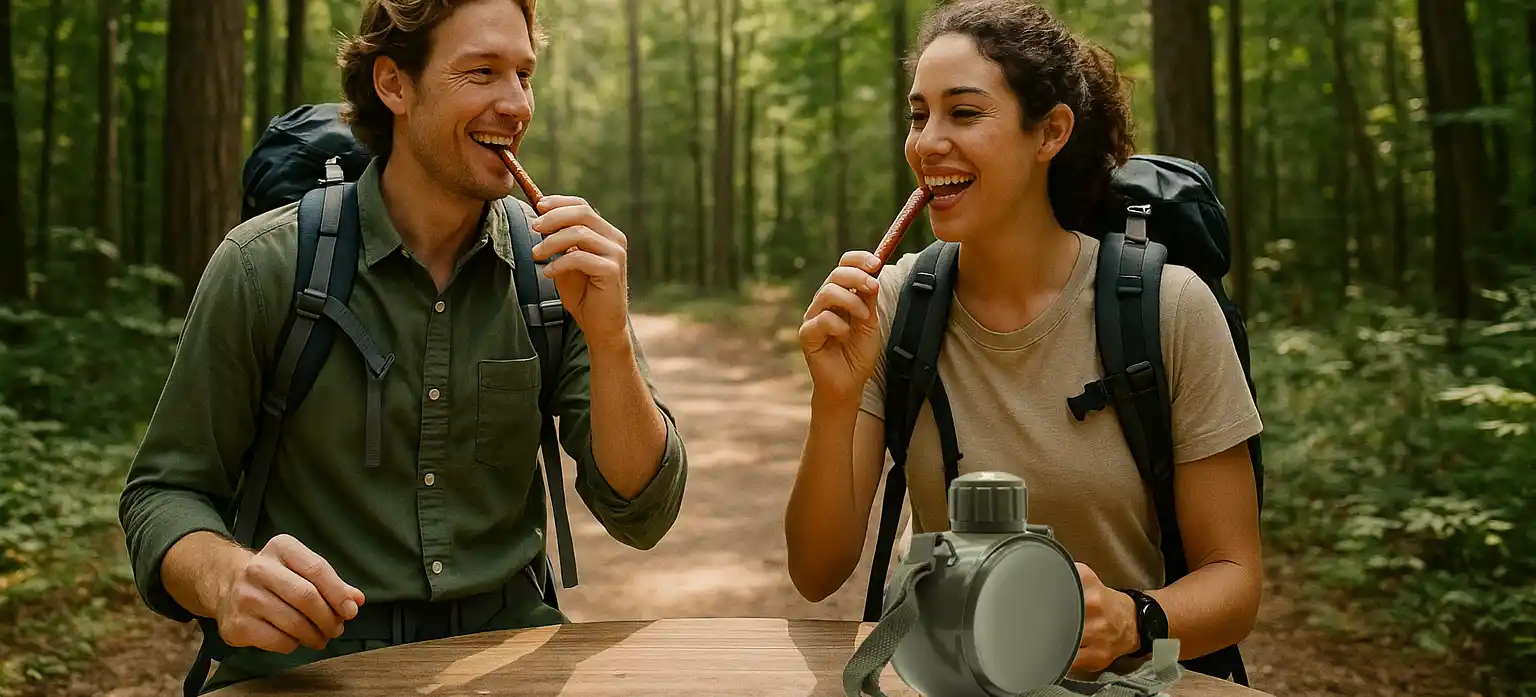 Enjoying a Snack Stick while taking a break during a hike