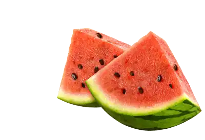 Two slices of juicy watermelon on a transparent background.