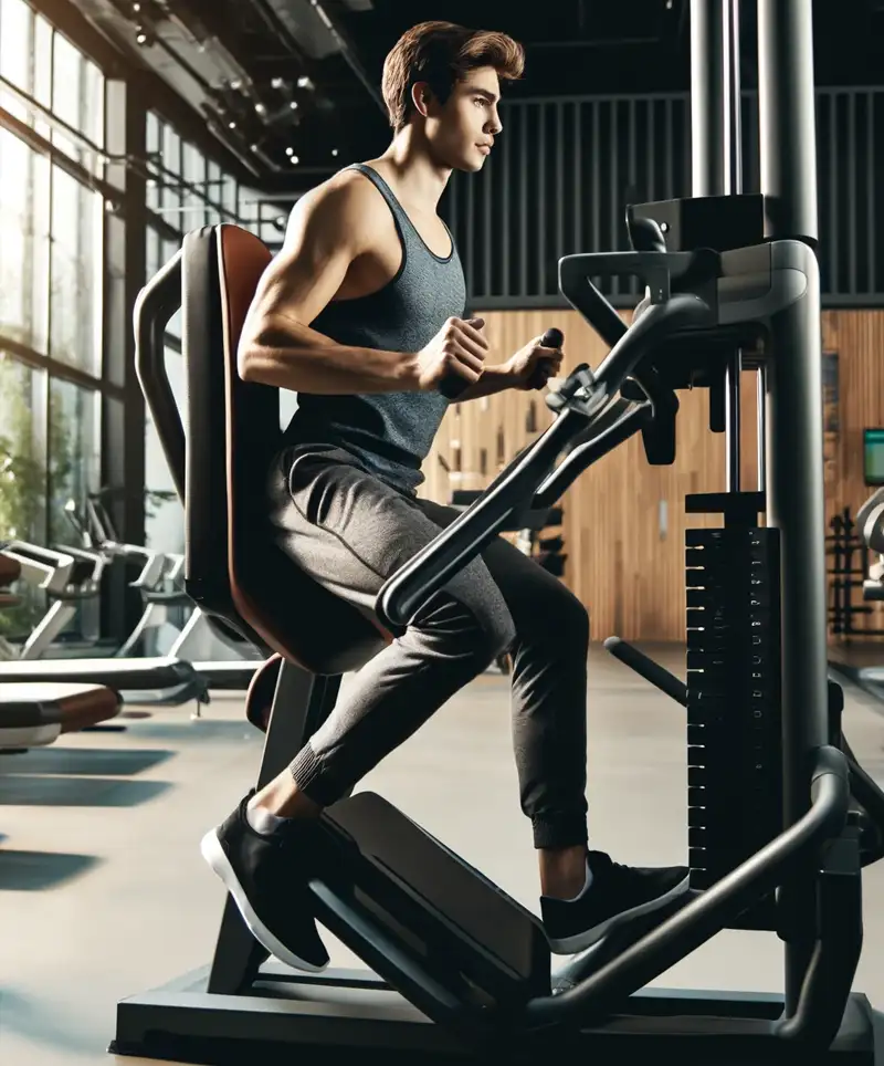 An exercise machine, at a Gym, designed to correct posture while exercising the muscles