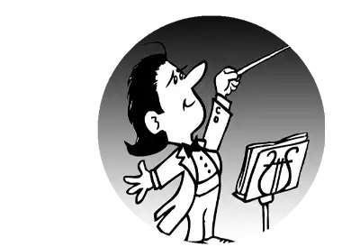 Circular image of an orchestral conductor on a transparent background